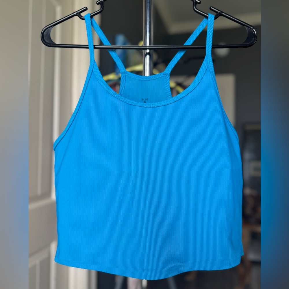 Fleo Blue Ribbed Switch Up Crop Top